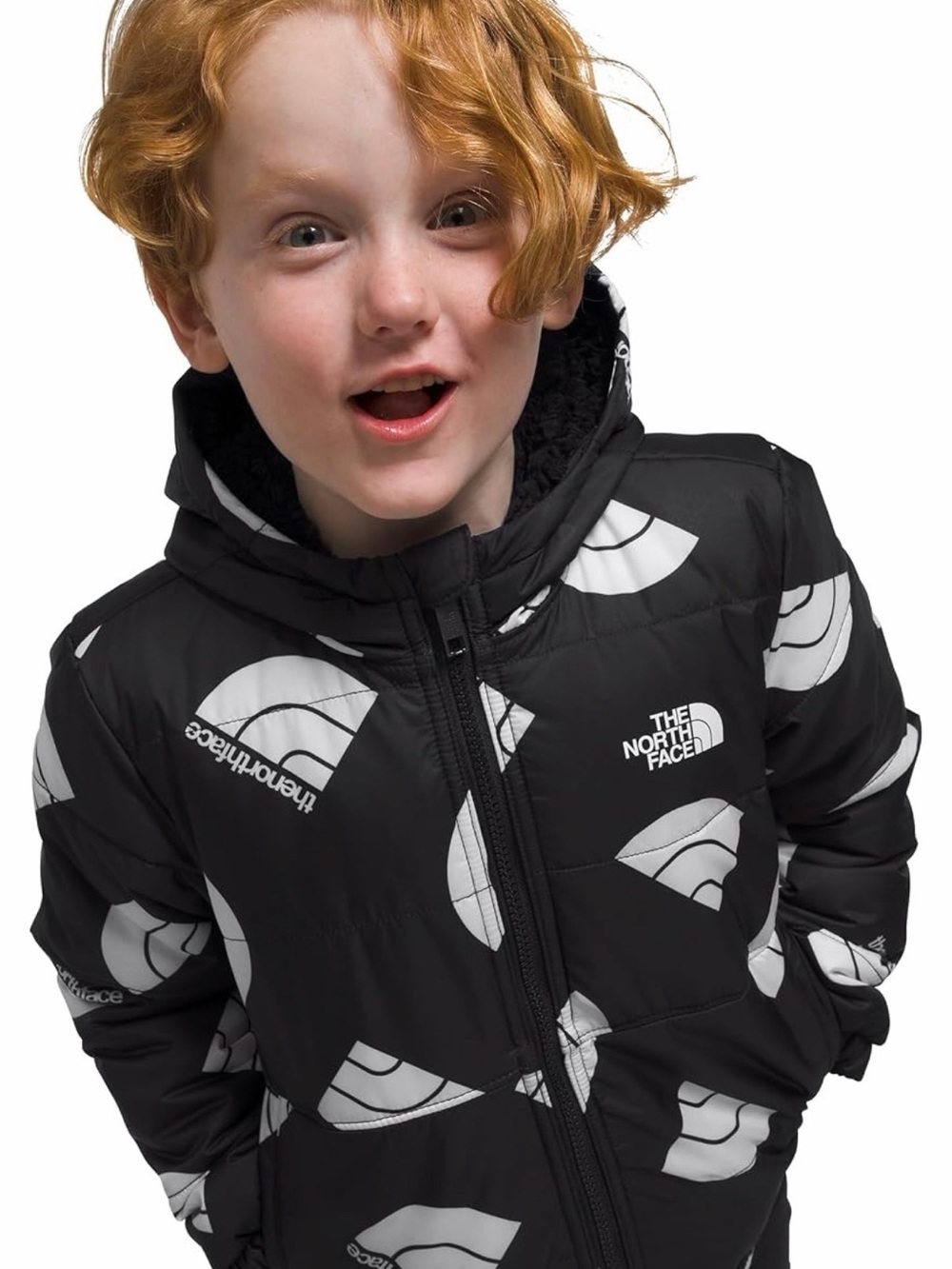 The North Face Black Puffer Jacket with White Logo Print